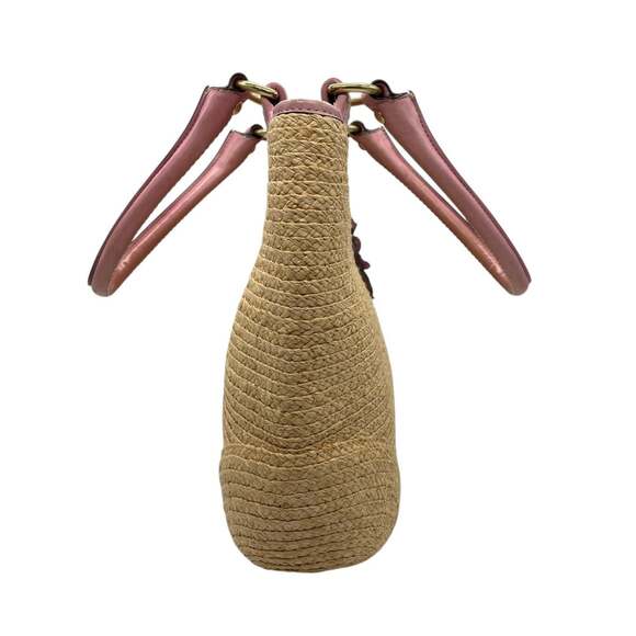 Coach 13373 Women's Straw Tote Bag with Tea Rose Flower Charm, Beige and Pink... - Picture 7 of 16